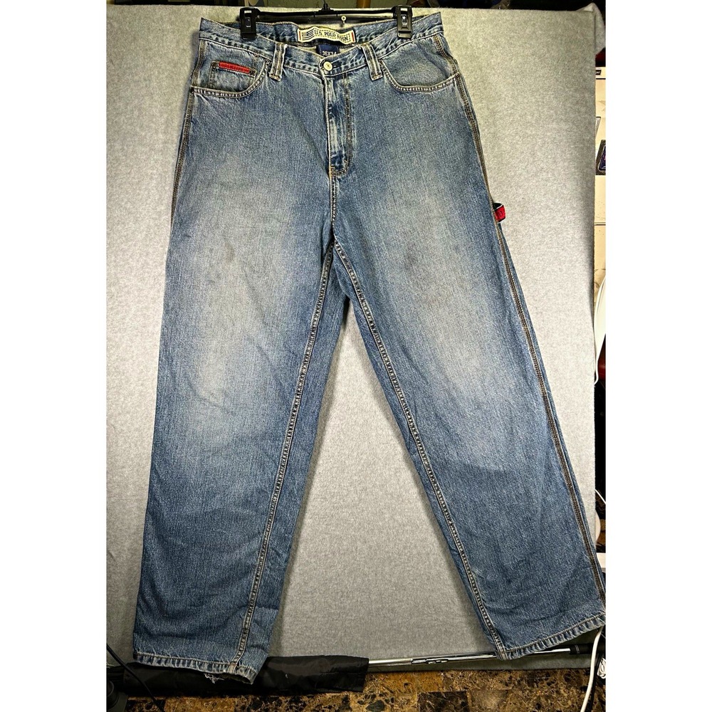 Stain* U.S. Polo Assn. Mens Blue Denim Jeans Medium Wash Cotton Regular Straight